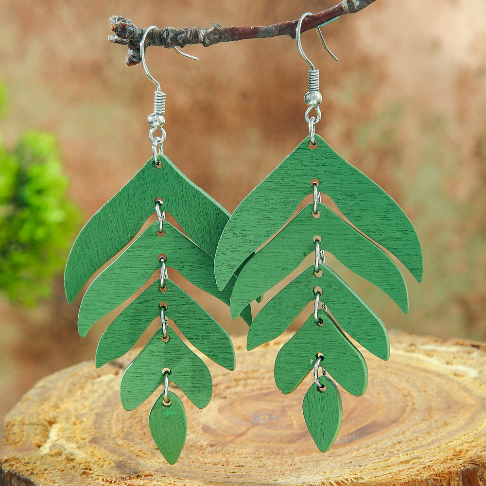Bohemian Green Forest Earrings Set Artistic Vintage Style Geometric Accessories