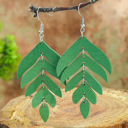 Bohemian Green Forest Earrings Set Artistic Vintage Style Geometric Accessories