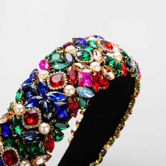 Baroque Style Wide Band Rhinestone Pearl Headband for Women