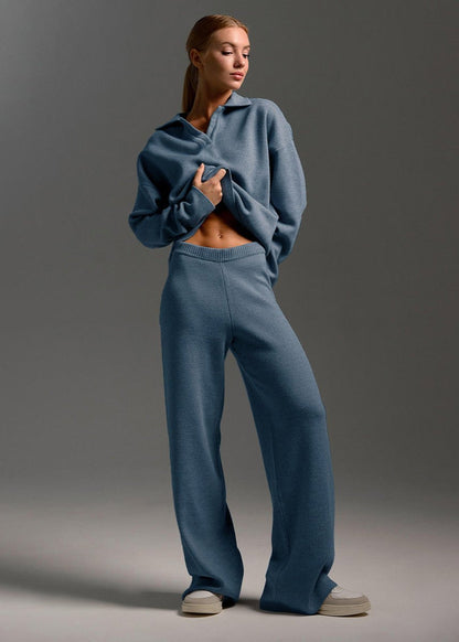 Relaxed Knit Lounge Set Soft Blue White