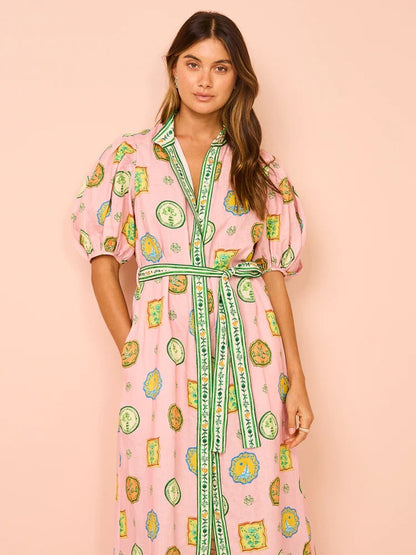 Casual Fashion Floral Print Linen Cardigan Dress