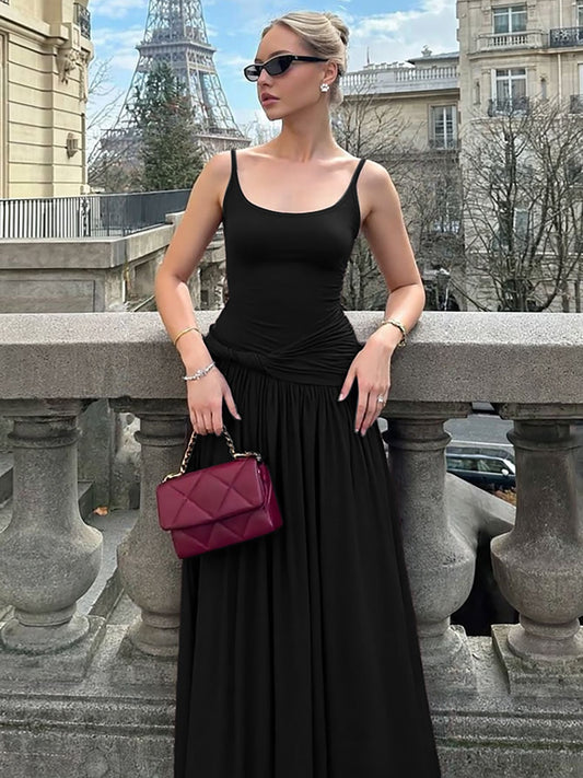 French Chic Spaghetti Strap Maxi Dress Elegant Slim Fit