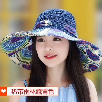 Hat Women'S New National Style Big Eaves Sun Protection Hat Uv Fisherman Hat Straw Hat