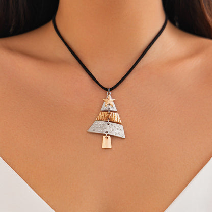 Christmas Tree Pendant Necklace Set 3D Geometric Design