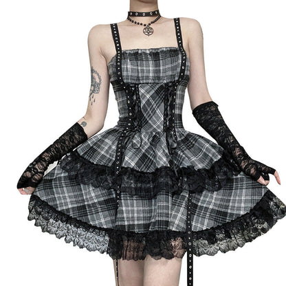 Dark Gray Plaid Mini Dress Stylish Comfortable Streetwear