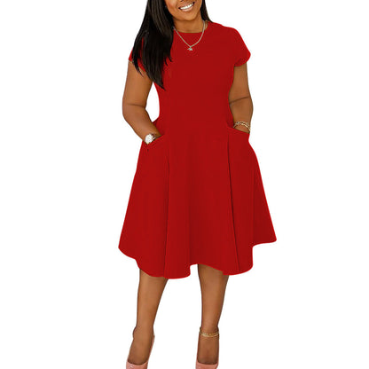 Casual A-Line Pocket Dress With Round Neck