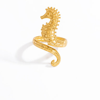 Ocean Series 18K Gold-Plated Stainless Steel Ring Stylish Open Ring for Women