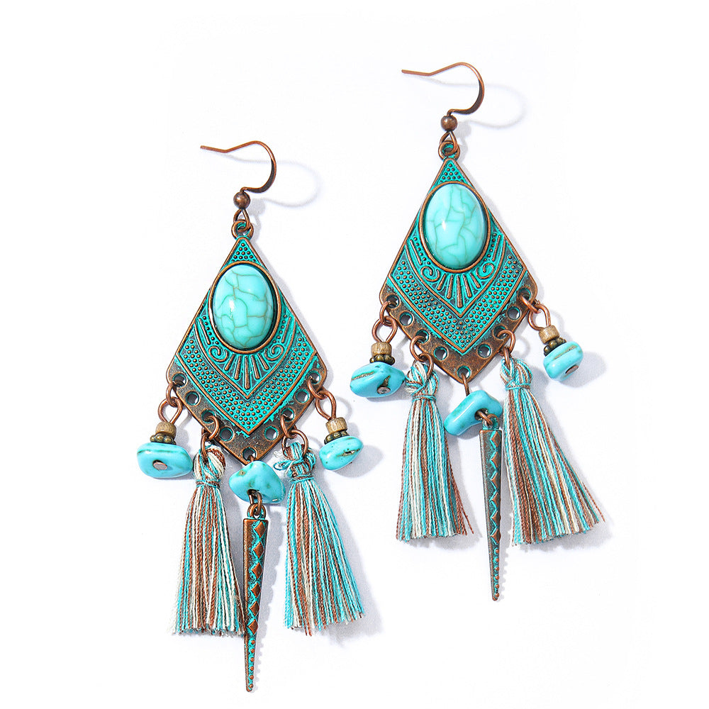Bohemian Tassel Dangle Earrings Handmade Tribal Style