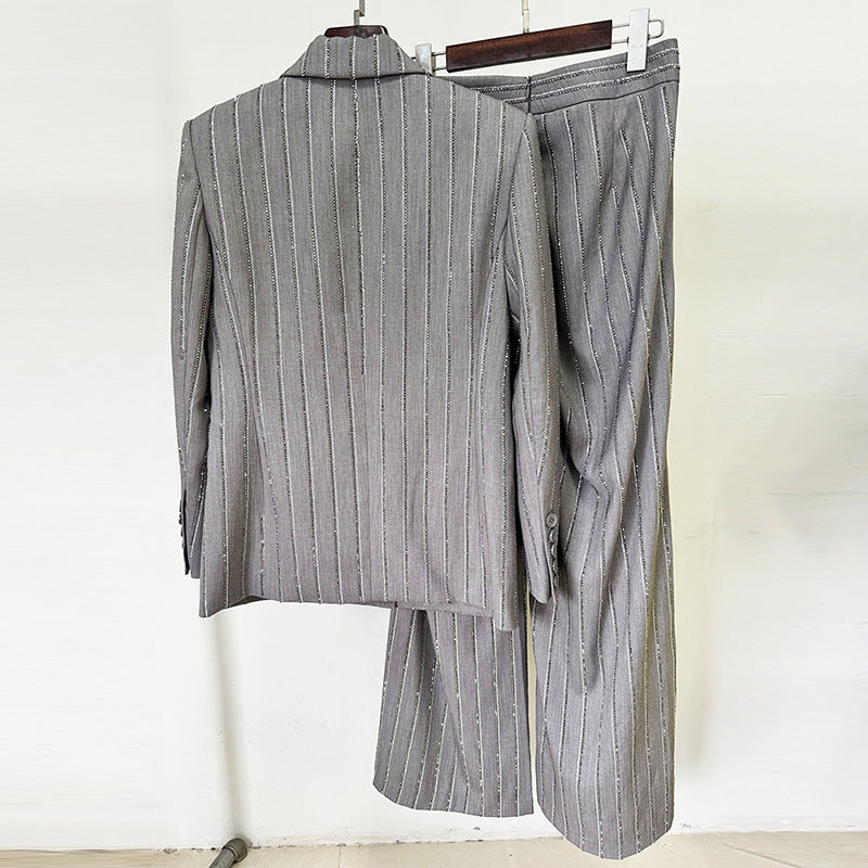 Gray Double-Breasted Blazer Pantsuit Set