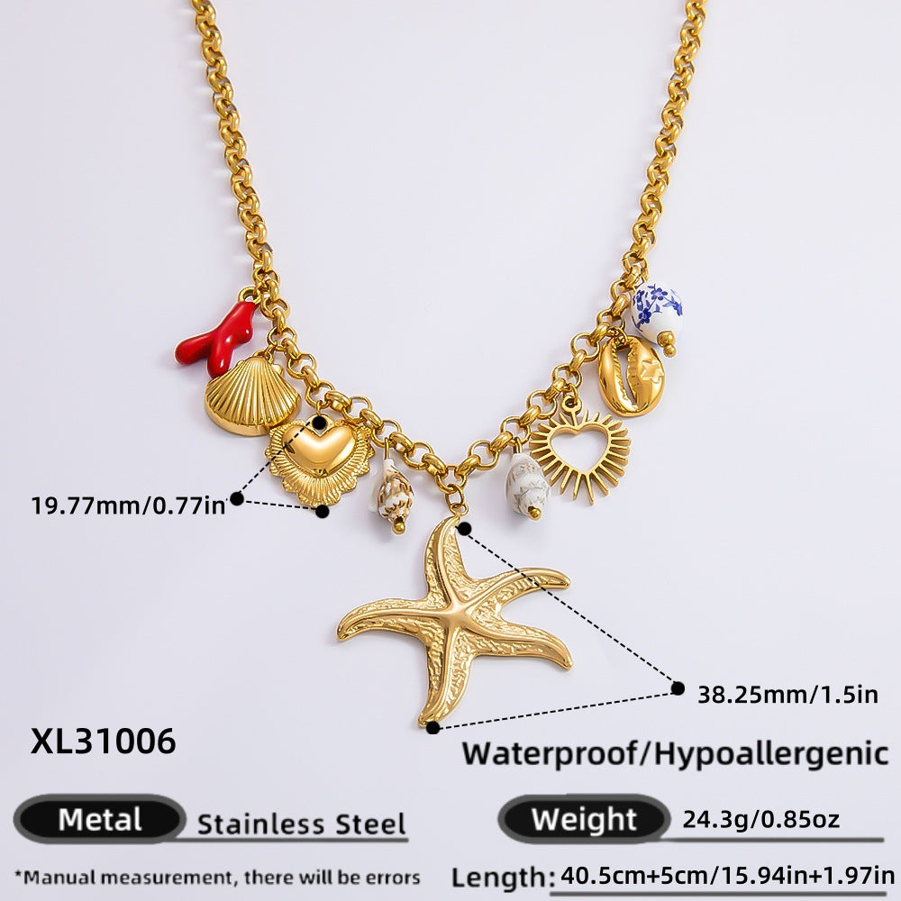 Handmade DIY Blue Starfish Pendant Necklace Fashionable Jewelry