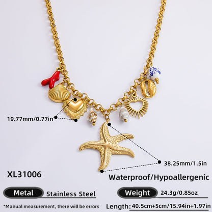 Handmade DIY Blue Starfish Pendant Necklace Fashionable Jewelry