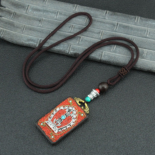 Vintage Nepal Thangka God Of Wealth Buddha Elephant God Ebony Pendant Necklace Exotic Sweater Chain