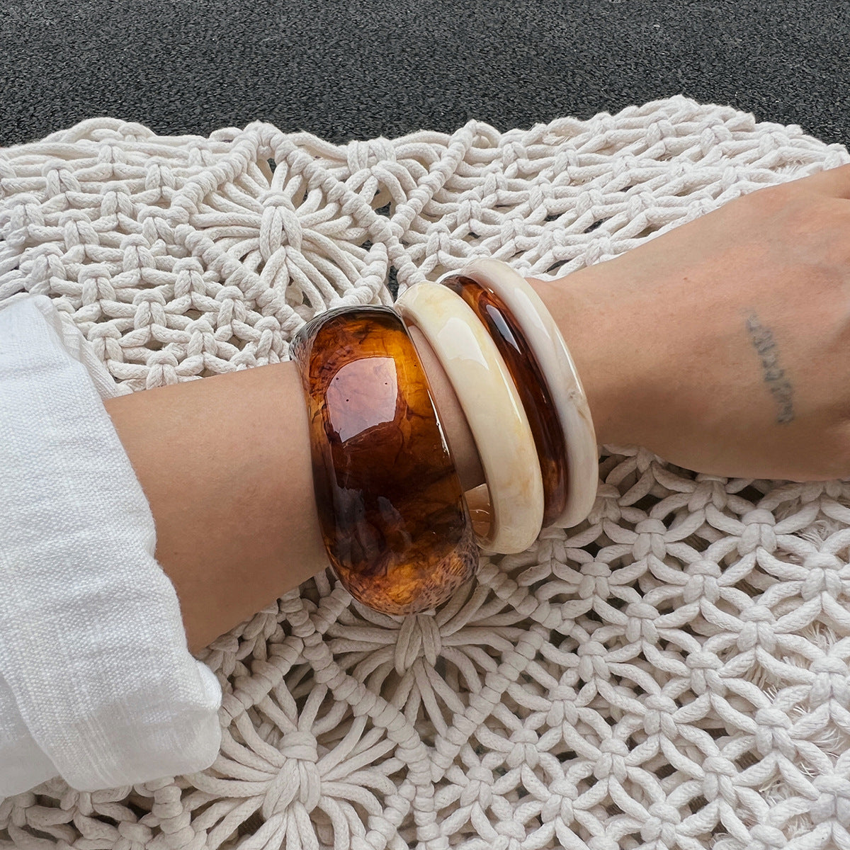 New Ombre Resin Geometric Coffee Wide Bracelet