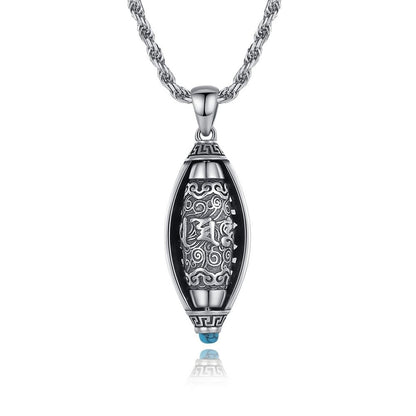S925 Sterling Silver Lucky Transfer Six Words Turquoise Nine Eyes Beads Pendant Necklace