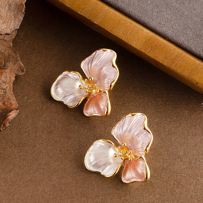 French Vintage Cream White Floral Petal Stud Earrings For Women