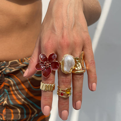 Baroque-Inspired Pearl And Gemstone Ring With Floral Design