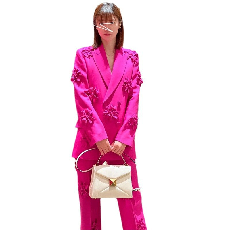 Double-Breasted Embroidered Suit Jacket & Pants Set