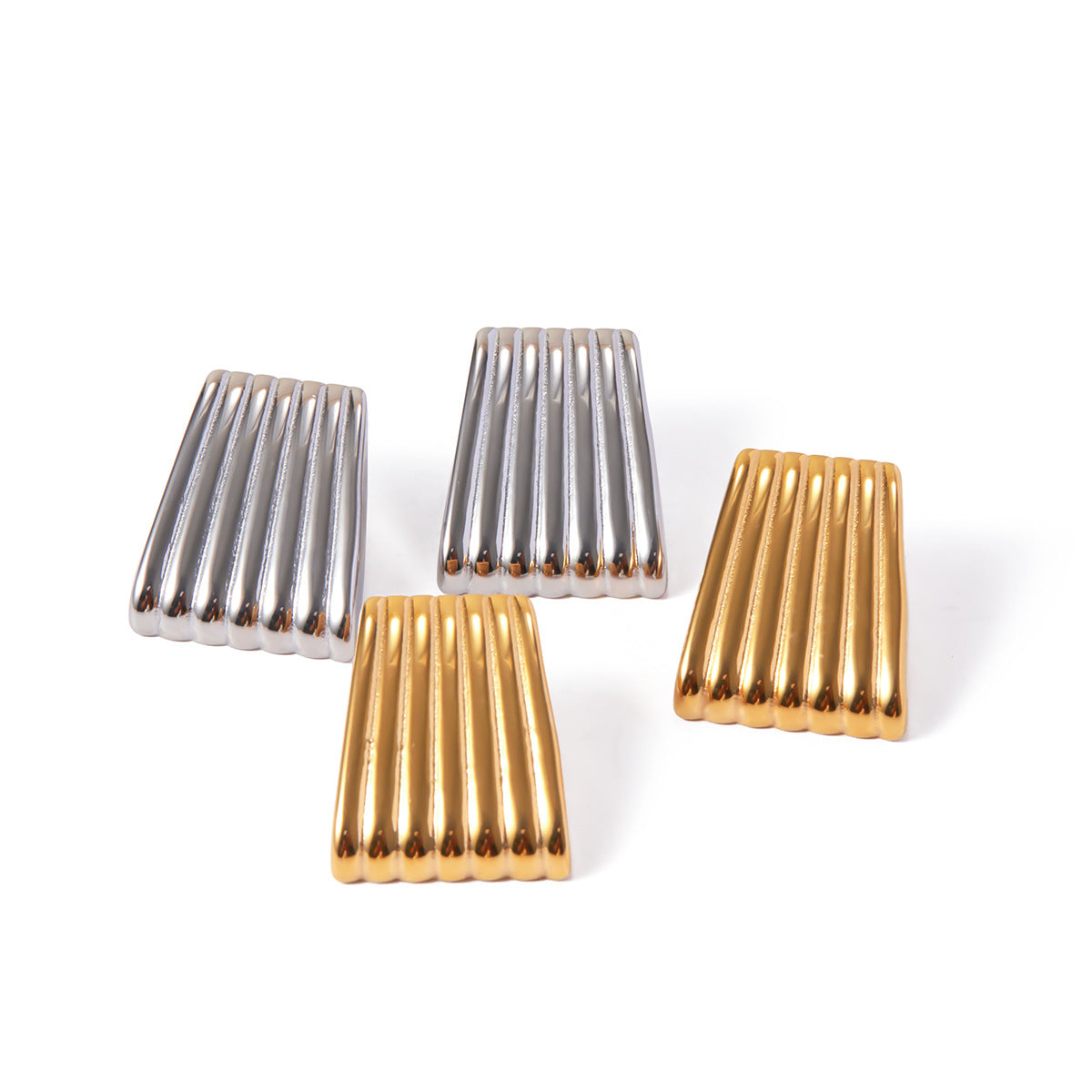 Stainless Steel Striated Ladder Hoop Earrings