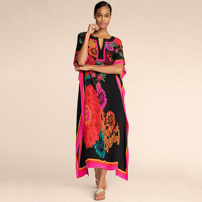 Popular Positioning Printed Beach Blouse Robe-Style Casual Vacation Dress Bikini Blouse