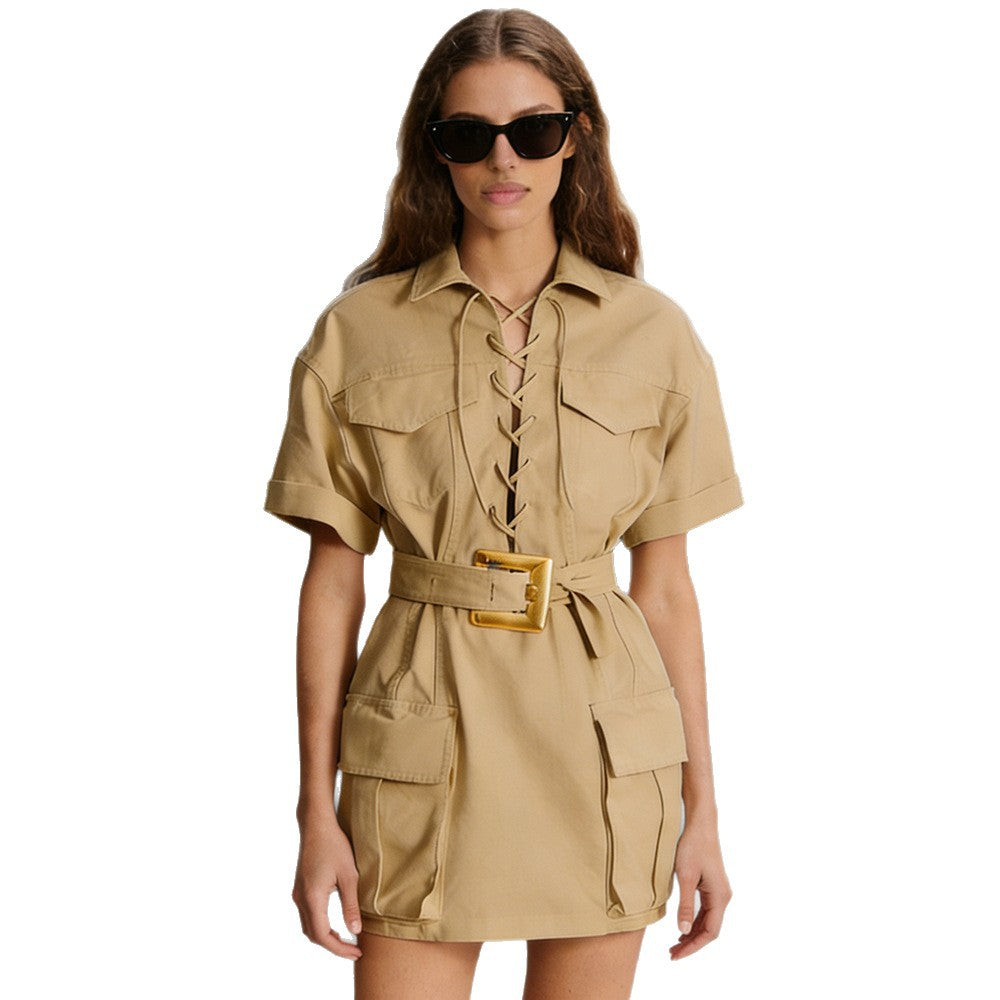 Trendy Casual Short Sleeve Dress With Belt