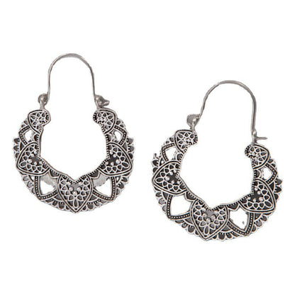 Vintage Geometric Metal Hoop Earrings With Floral Patterns