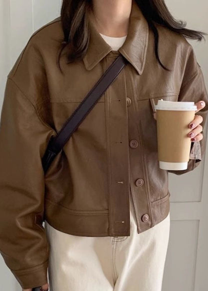 Faux Leather Cropped Jacket With Boxy Silhouette