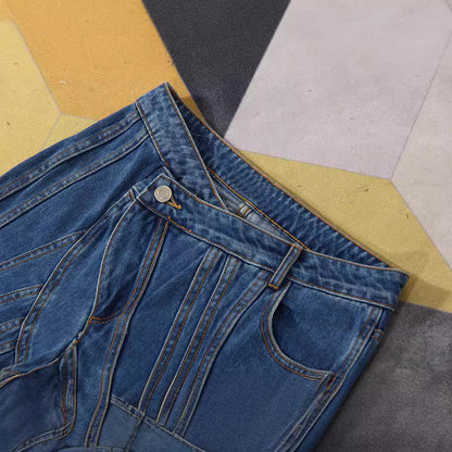 Asymmetrical Waist Design Casual Jeans