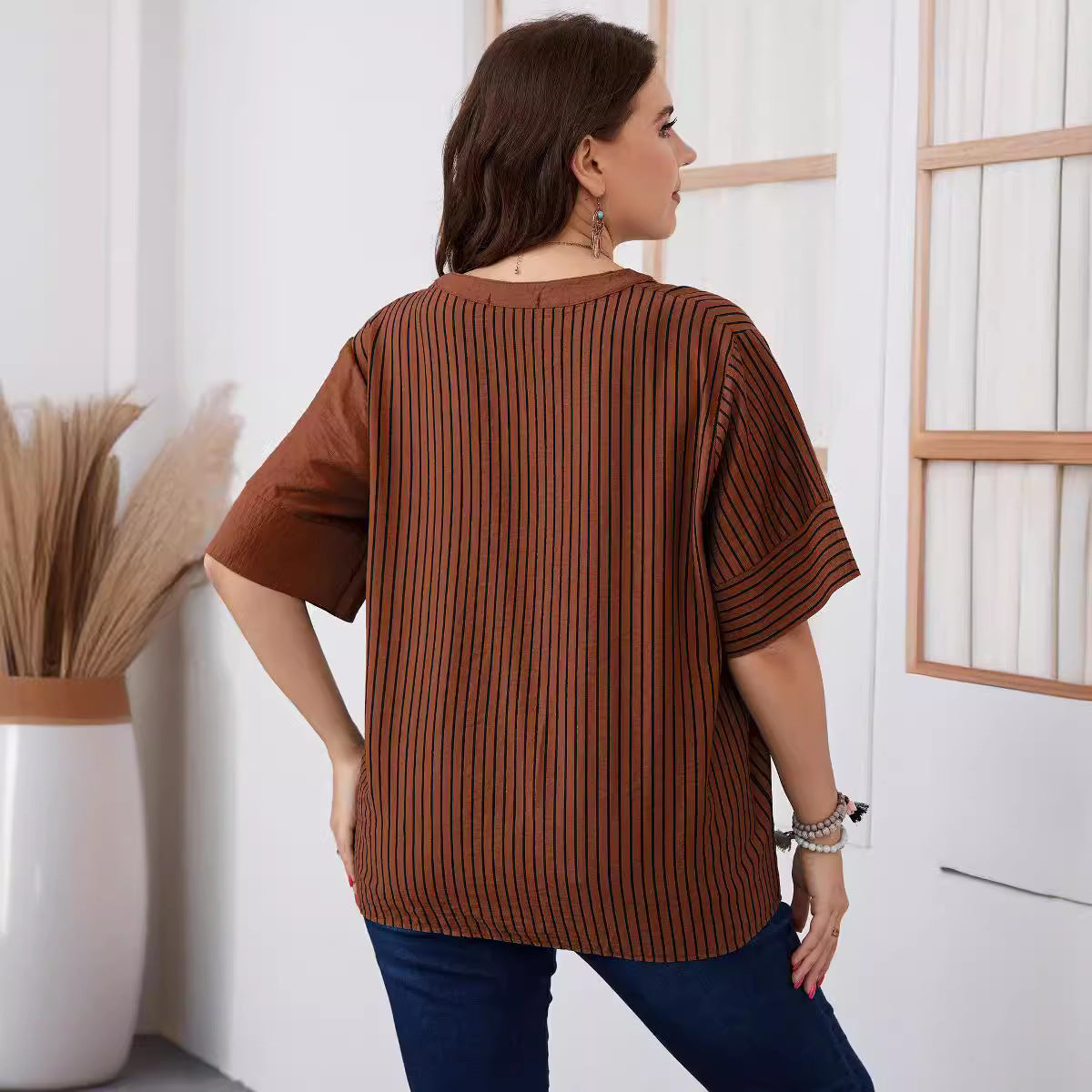 Striped Short Sleeve T-Shirt Plus Size Women