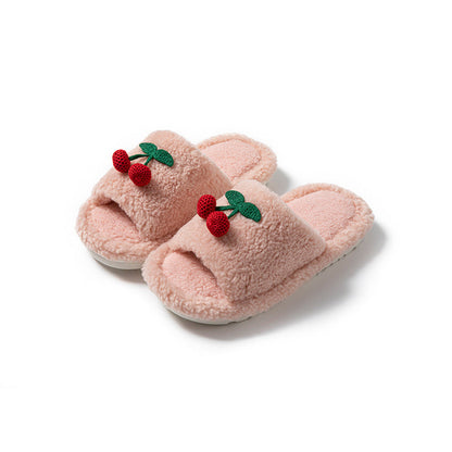 Plush Cherry Color Block Warm Slippers