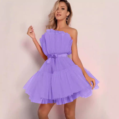 Strapless Tulle Bow Dress Elegant Flare Cocktail Dress