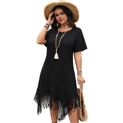 Black A-Line Dress With Fringe Elegant Casual Dress