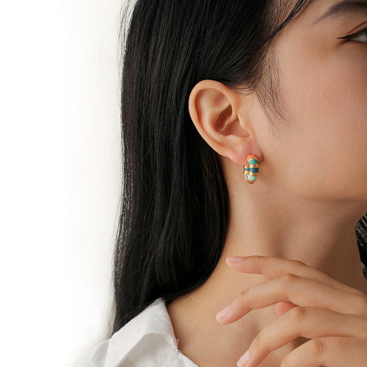 Vintage Colorful Dripping Oil Earrings Niche Design Sense Stylish Personality Macaron Earring Earrings
