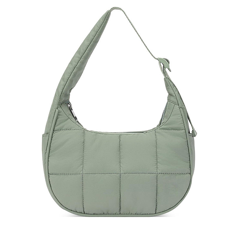 Solid Color Nylon Quilted Crescent Shoulder Bag