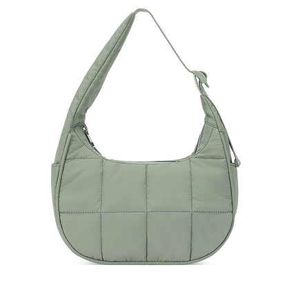 Solid Color Nylon Quilted Crescent Shoulder Bag