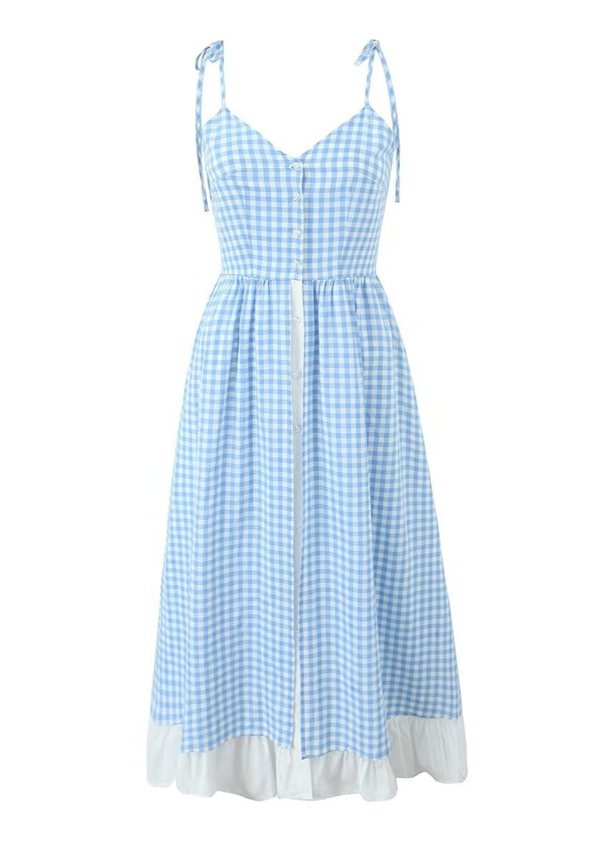 Gingham Layered Maxi Dress With Tie Straps