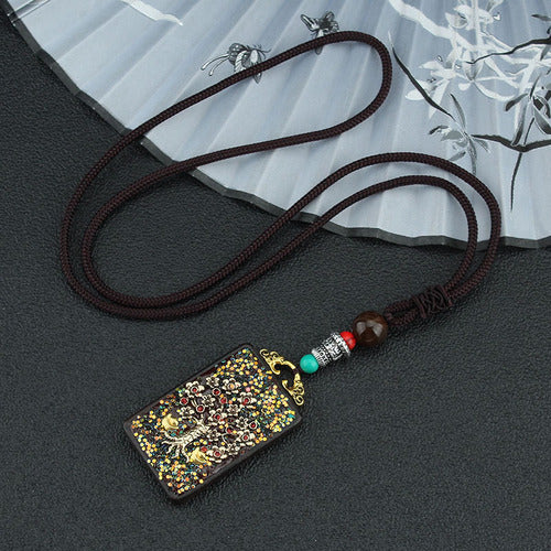 Vintage Nepal Thangka God Of Wealth Buddha Elephant God Ebony Pendant Necklace Exotic Sweater Chain