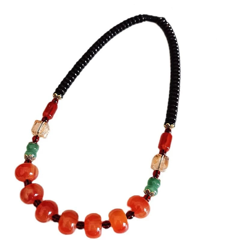 Classic Tibetan Red Blood Beeswax Old Wax Cake Necklace Abacus Bead Collarbone Chain Men'S And Women'S Ethnic Style Retro Neck Jewelry