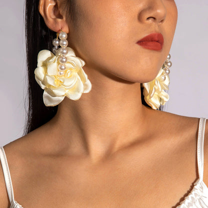 Fresh Camellia Drop Earrings With Imitation Pearls