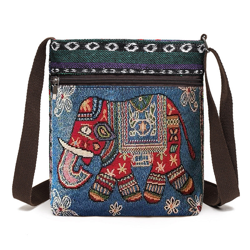 Women'S Crossbody Shoulder Bag Canvas Bag Thai Ethnic Style Embroidery Cute Fashion Lady'S Mobile Phone Bag Shoulder Bag