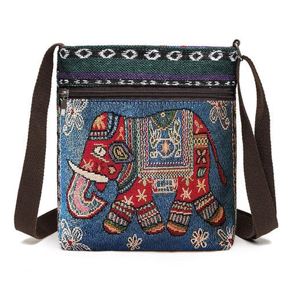 Women'S Crossbody Shoulder Bag Canvas Bag Thai Ethnic Style Embroidery Cute Fashion Lady'S Mobile Phone Bag Shoulder Bag