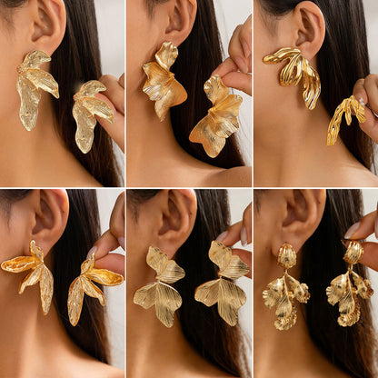 Retro Leaf Earrings Fashion Metal Floral Design For Women