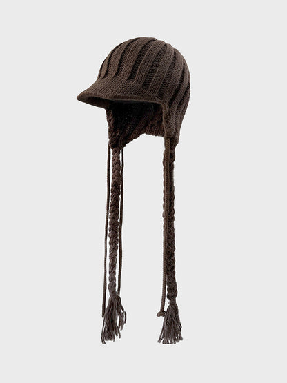 Cute Braid Tassel Ear Flap Beanie Knit Hat
