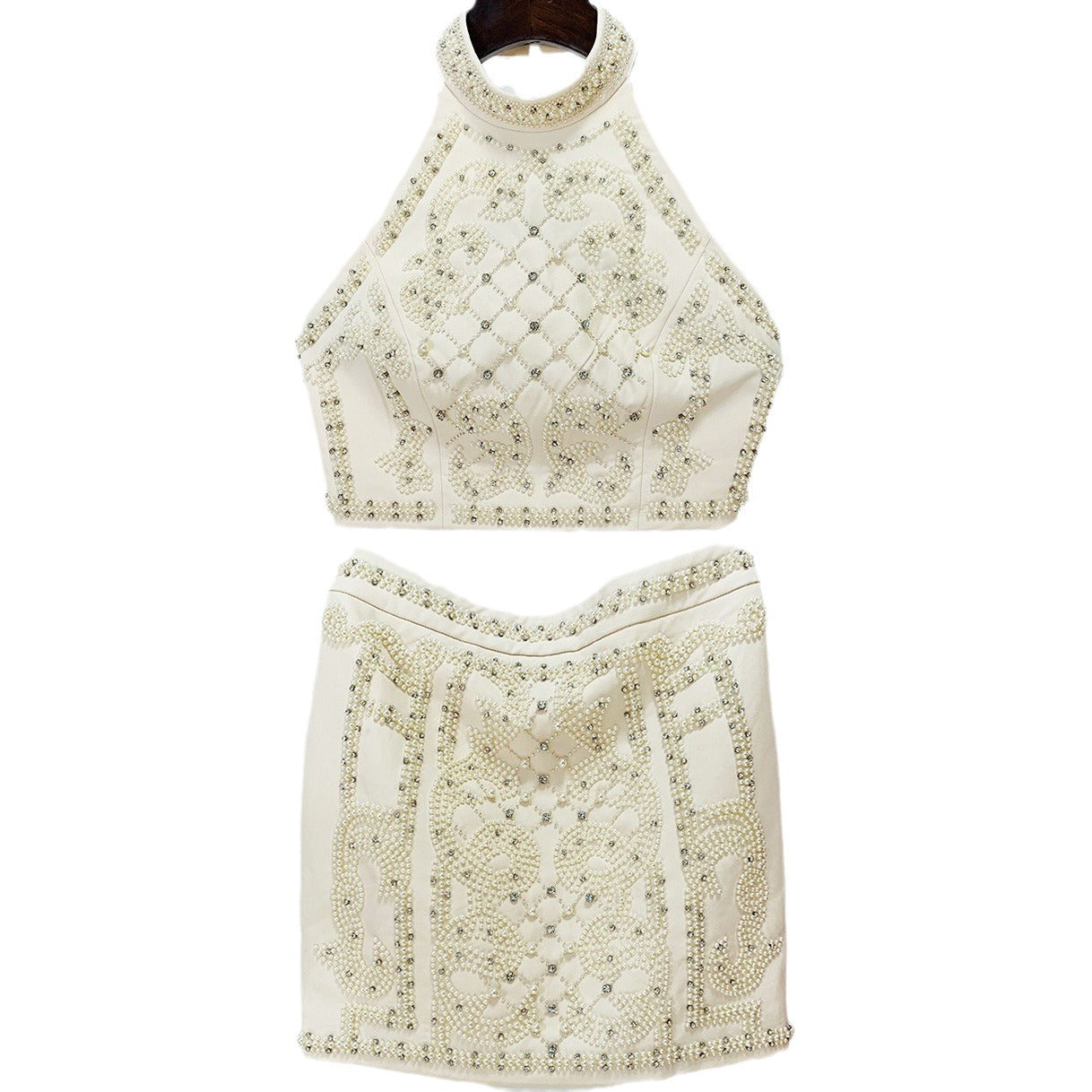 Beaded Neckline Tank Top Skirt Set Trendy Casual Outfit