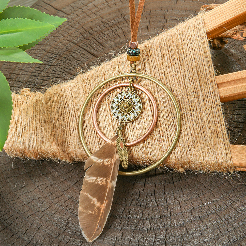 Colorful Feather Pendant Necklace Bohemian Style Butterfly Jewelry