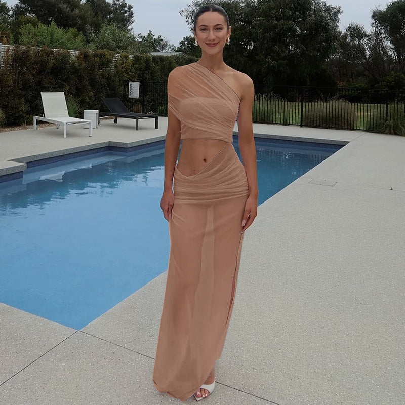 Trendy Sheer Overlay Strapless Midi Dress
