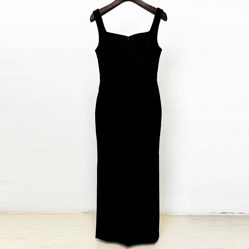 Elegant Black Long Maxi Dress With Beaded Embellishments
