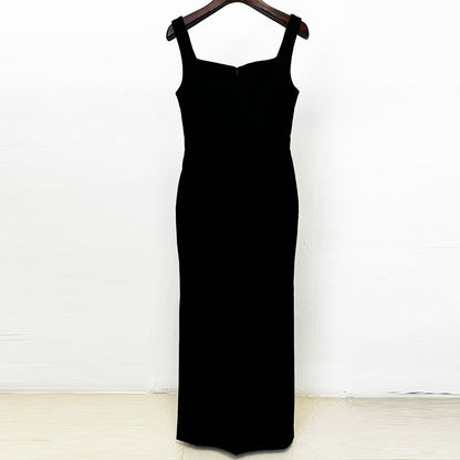 Elegant Black Long Maxi Dress With Beaded Embellishments