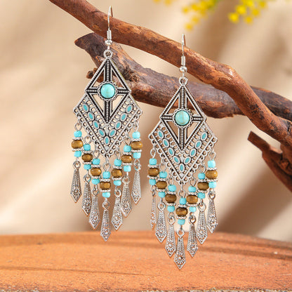 Bohemian Geometric Tassel Earrings Set Vintage Court Style