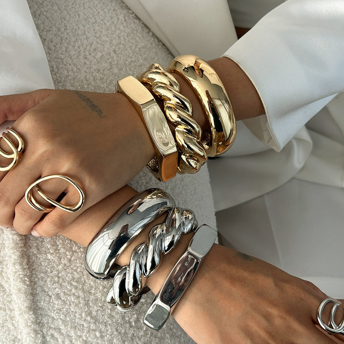 Artistic Curved Edge Alloy Bracelet Set with Irregular Design