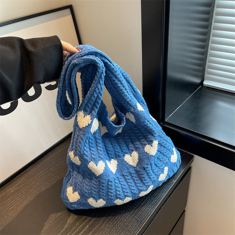 Love Print Color Block Simple Knit Shoulder Bag